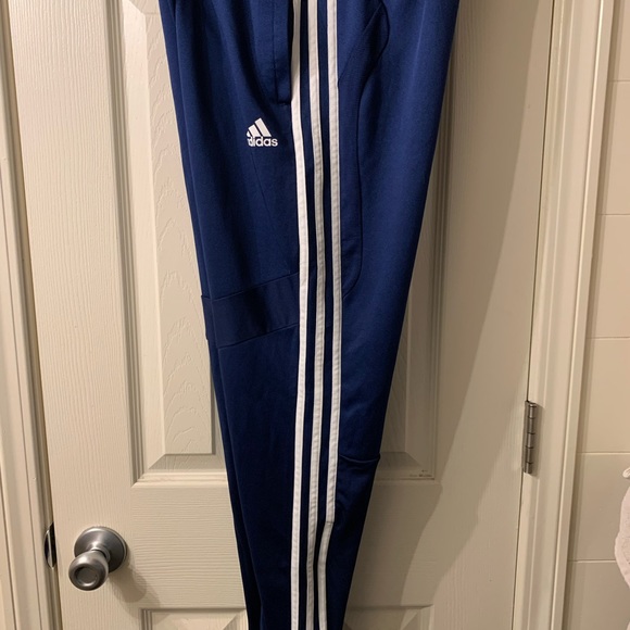 Adidas Track Pants with Zipper Bottoms Blue with White Stripe Size M EUC Joggers - Picture 4 of 12